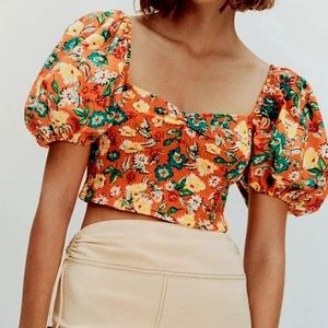 Zara orange floral print crop top